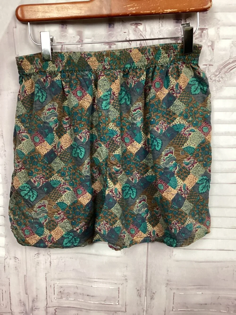 Vintage Silk Boxers Green Geometric pattern Elastic S